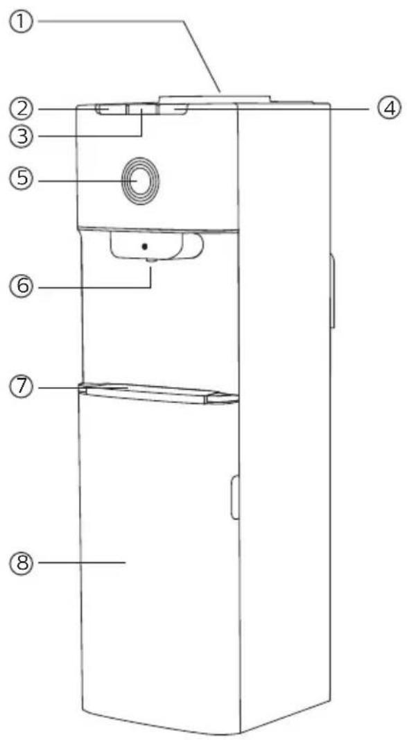 Labeled diagram of a refrigerator interior with numbered parts for identification
