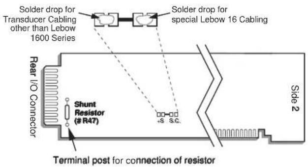 Solder drop for Transducer Cabling other than Lebow 1600 Series Solder drop for special Lebow 16 Cabling Rear I/O Connector Shunt Resistor (# R47) s.c. Terminal post for connection of resistor Side 2