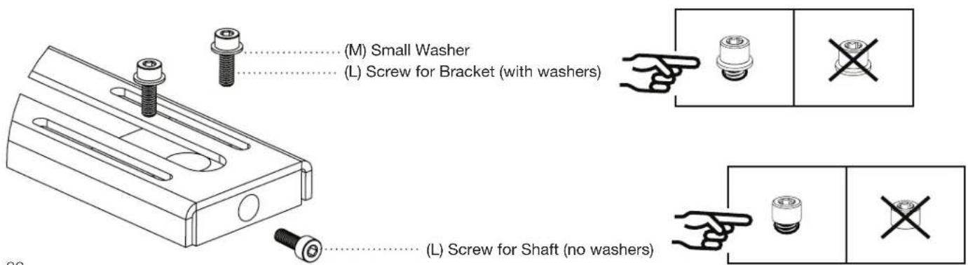 (M) Small Washer (L) Screw for Bracket (with washers) (L) Screw for Shaft (no washers)