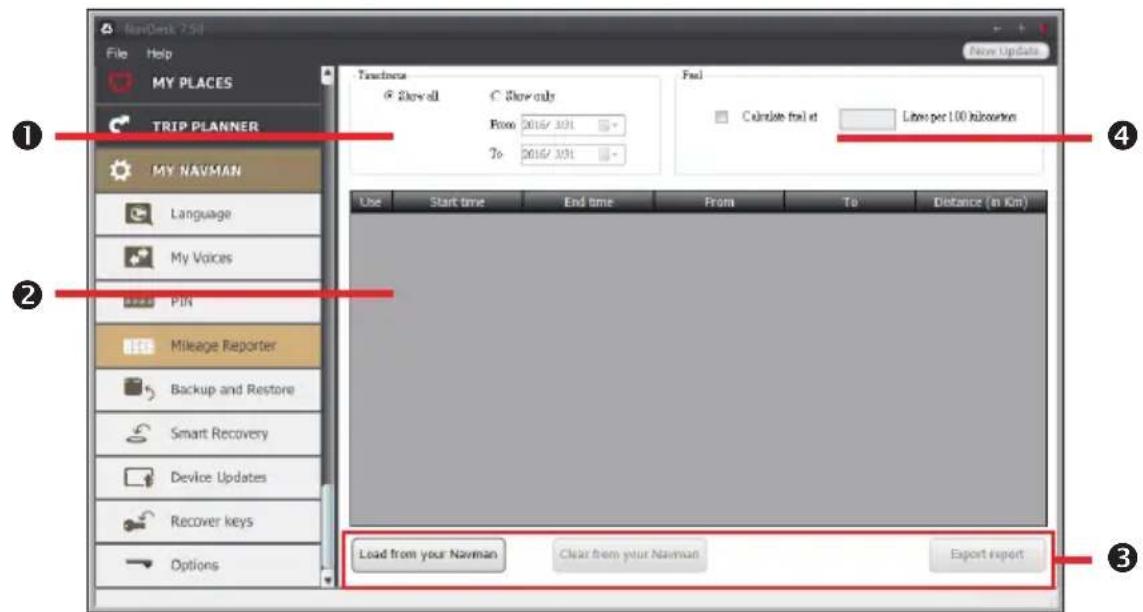 NAVMAN MyEscape IV - How do I report mileage? - 1