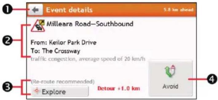 NAVMAN MyEscape IV - How do I view the traffic details? - 1