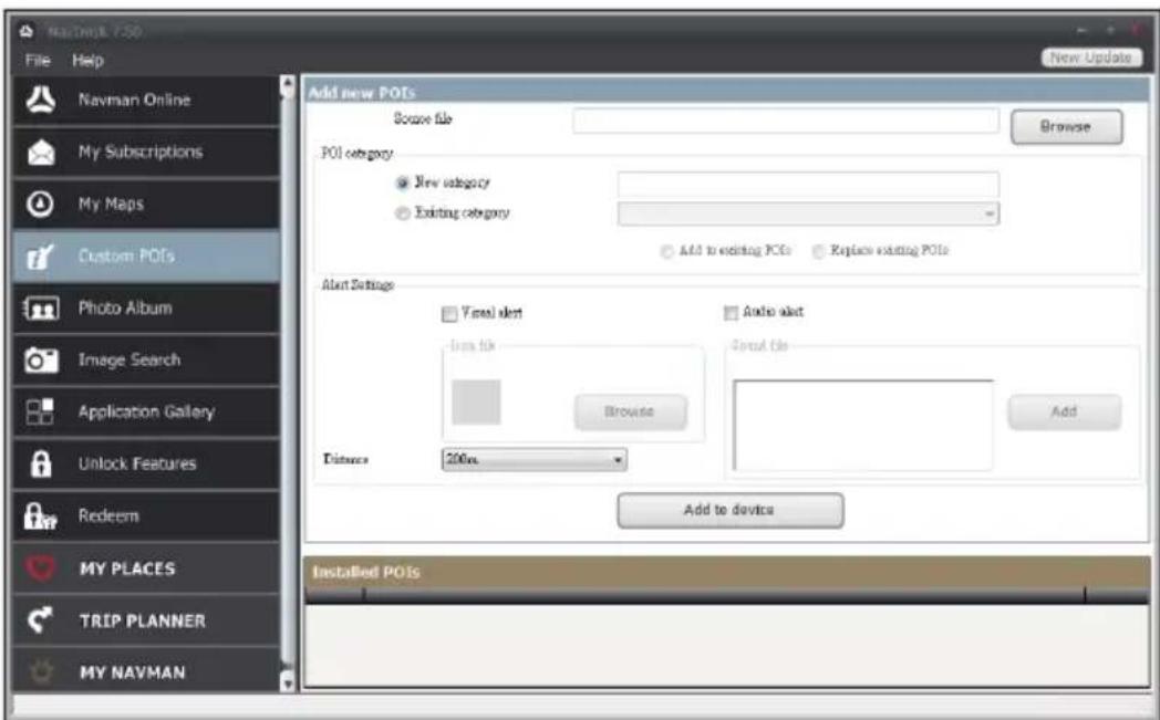 NAVMAN MyEscape IV - NavDesk → Custom POIs - 1