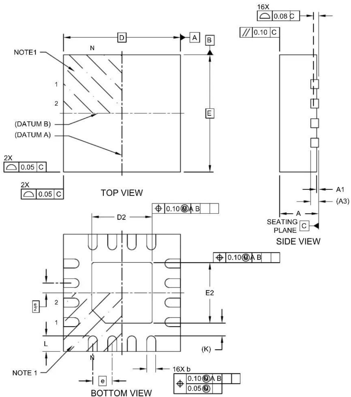 Microchip SY58609U - 16-Lead 3 mm × 3 mm VQFN [NCA] Package Outline and Recommended Land Pattern - 1