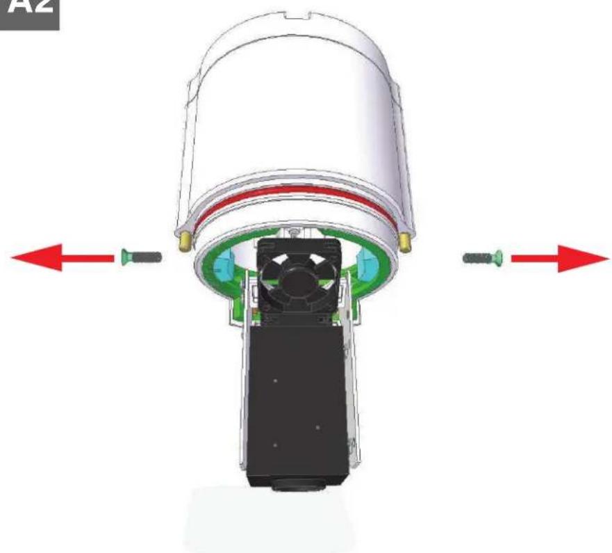 Moog EXVF5C-1 - Thoroughly loosen the (2) captive screws (shown in DETAIL A) with provided 5mm Allen Key (included) to remove the front part of the camera system. - 1