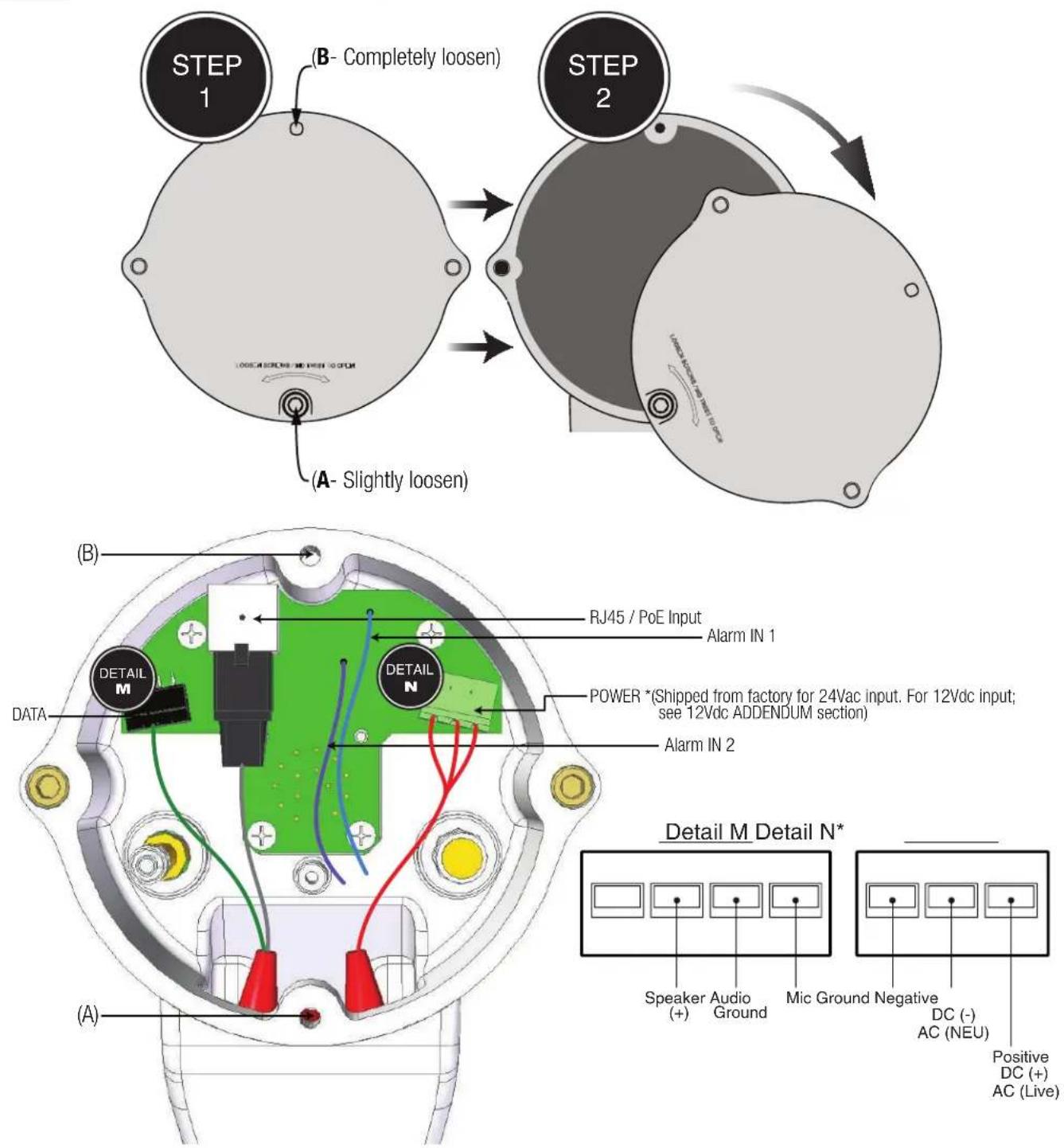 Moog EXVF5C-1 - Place the camera on the bracket, carefully feed the wires and connectors through the housing and into the rear cavity. Use the provided captive screws and the 5mm Allen key (included) to mount. - 1