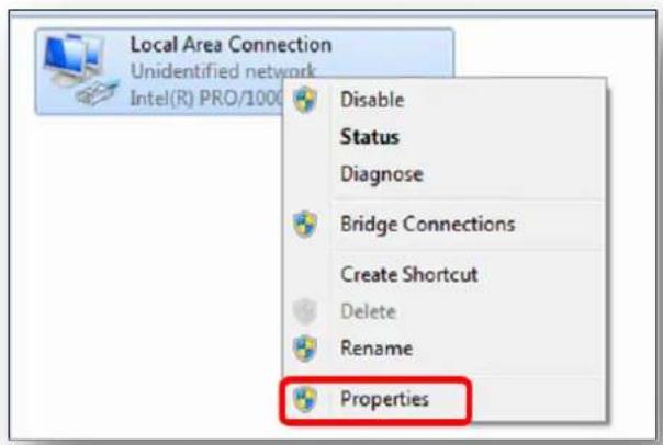 Planet LCG-300W - Right-click on the Local Area Connection and select Properties. - 1
