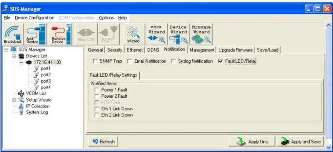 Milan SDSFX3113-111-LRT - Notification tab - Fault LED/Relay - 1