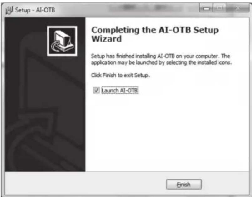 Setup - AI-OTB Completing the AI-OTB Setup Wizard Setup has finished installing AI-OTB on your computer. The application may be launched by selecting the installed icons. Click Finish to exit Setup. ✓ Launch AI-OTB Finish