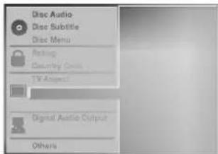 Disc Audio Disc Subtitle Disc Menu Rating Country Code TV Aspect Digital Audio Output Others