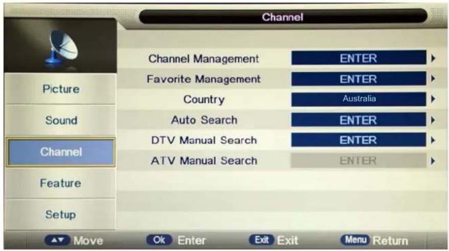 Palsonic TFTV558LED - Channel menu(In ATV/DTV mode) - 1
