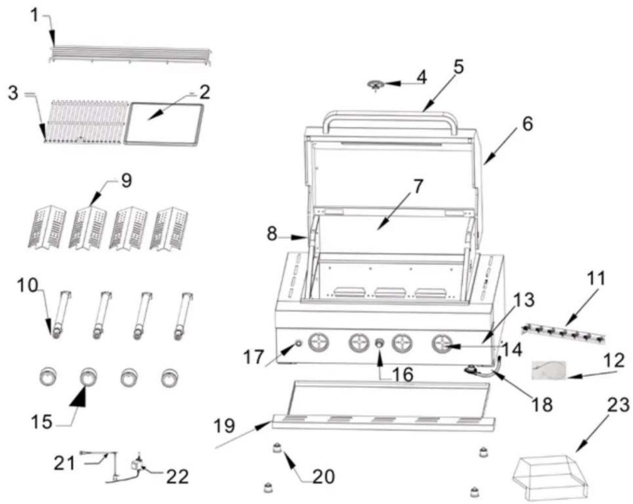Euro Appliances EMJG30WSX - Expanded view and Part List (image is for illustration purpose only model EAL900RBQ/EAL900RBQBL) - 1