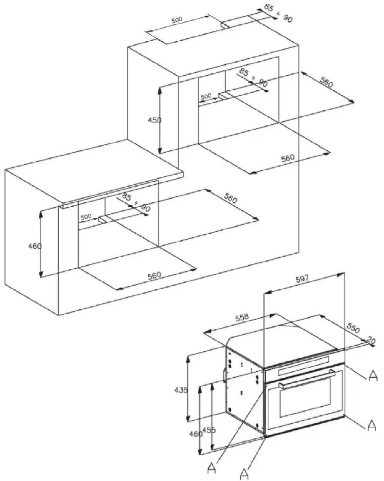 Euro Appliances EMEO45SX - Insertion into the furniture unit: - 1