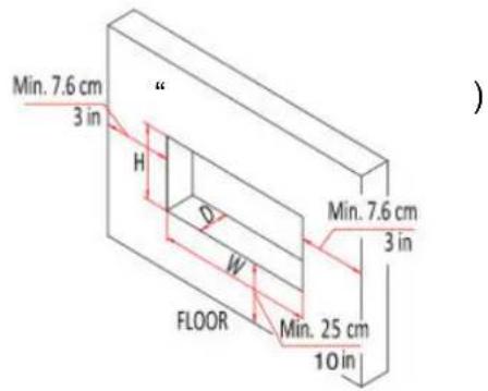 Min. 7.6 cm 3 in H Q W FLOOR Min. 25 cm 10 in Min. 7.6 cm 3 in
