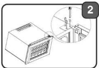 Illustration of a device with a grid-like structure and an inset view showing internal components (no text or symbols)