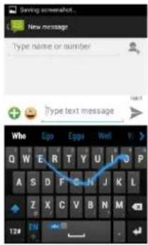 Saving screenshot New message Type name or number Type text message Who Ego Eggs Wed 1. > Q W E R T Y U I J G P A S D F G N J K L Z X C V B N M 12# EU
