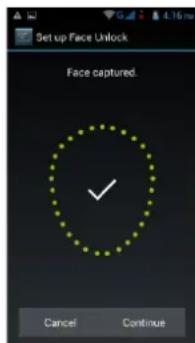 Set up Face Unlock Face captured. Cancel Continue
