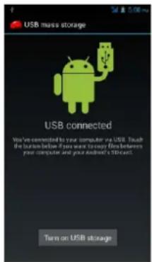 USB mass storage USB connected You've connected to your computer on USB. Touch the location below if you want to stay files between your computer and your android's network. Turn on USB storage