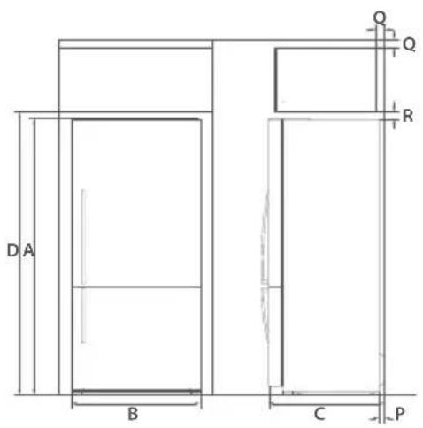 Fisher & Paykel E442BRWFD5 - Ventilation and installation – Freezer door models (Ice & Water and non-Ice & Water) - 1