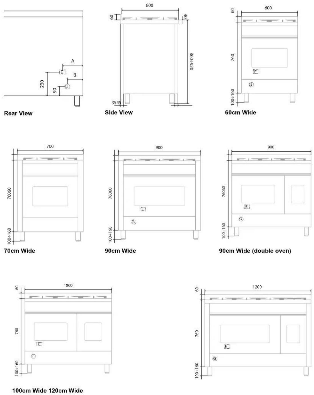 ILVE PI09WE3WH - INSTALLATION & CONNECTION PROFESSIONAL PLUS, PRO-LINE & V LINE - 1