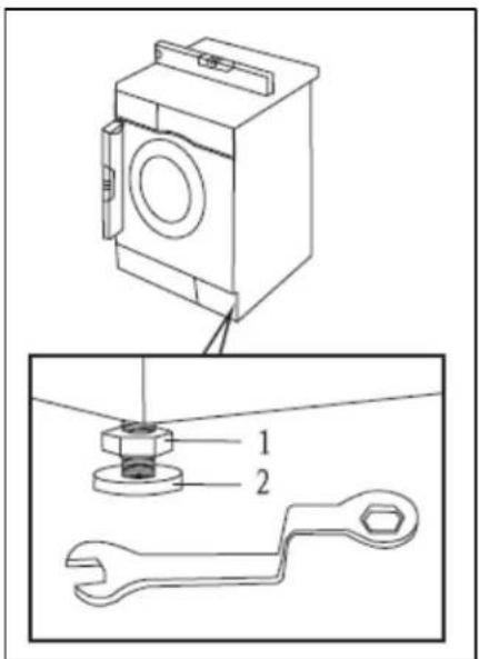 Technical diagram showing a washing machine with two labeled parts: one for assembly and one for wrenching tool.