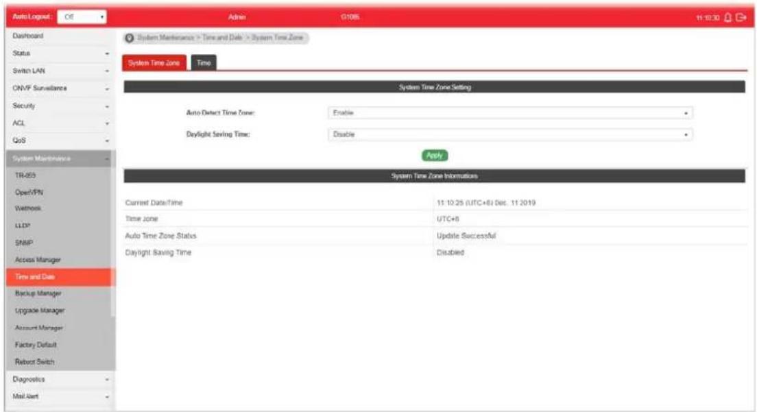 Draytek VigorSwitch G1085 - VII-7-1 System Time Zone - 1