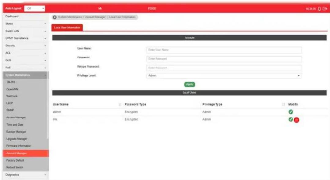 Draytek VigorSwitch P2500 - VIII-11 Account Manager - 1