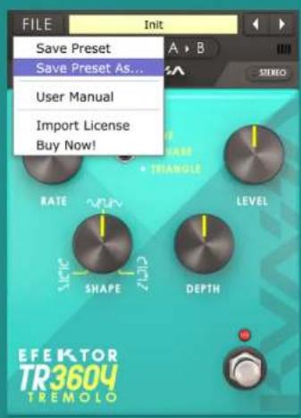 Kuassa Efektor TR3604 Tremolo - Preset Management - 2