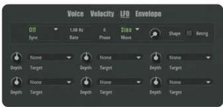 Voice Velocity LFD Envelope Off Sync 1.00 Hz Rate 0 Phase Wave Shape Betrig None None None Depth Target Depth Target Depth Target None None Depth Target Depth Target Depth Target