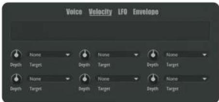 Voice Velocity LFO Envelope None None None Depth Target Depth Target Depth Target None None Depth Target Depth Target Depth Target
