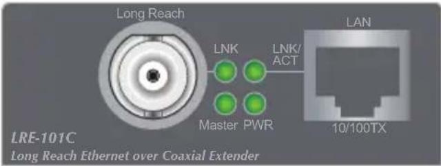 Long Reach LNK LNK/ACT Master PWR LAN 10/100TX LRE-101C Long Reach Ethernet over Coaxial Extender