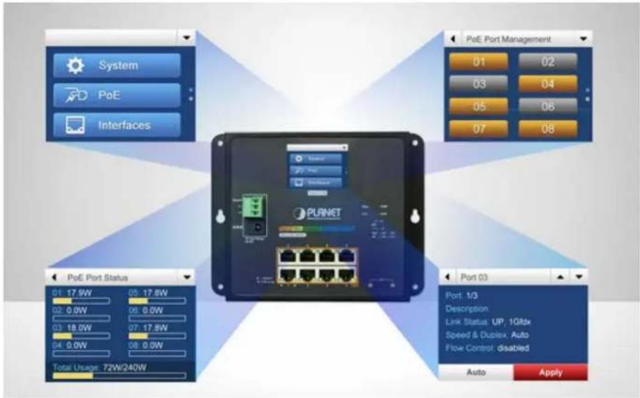 Planet WGS-5225-8T2SV - Intuitive LCD Control (WGS-5225-8P2SV/ WGS-5225-8T2SV) - 1