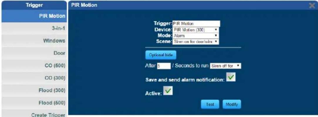 Planet HZS-100 - Step 4. Create trigger via web. - 2