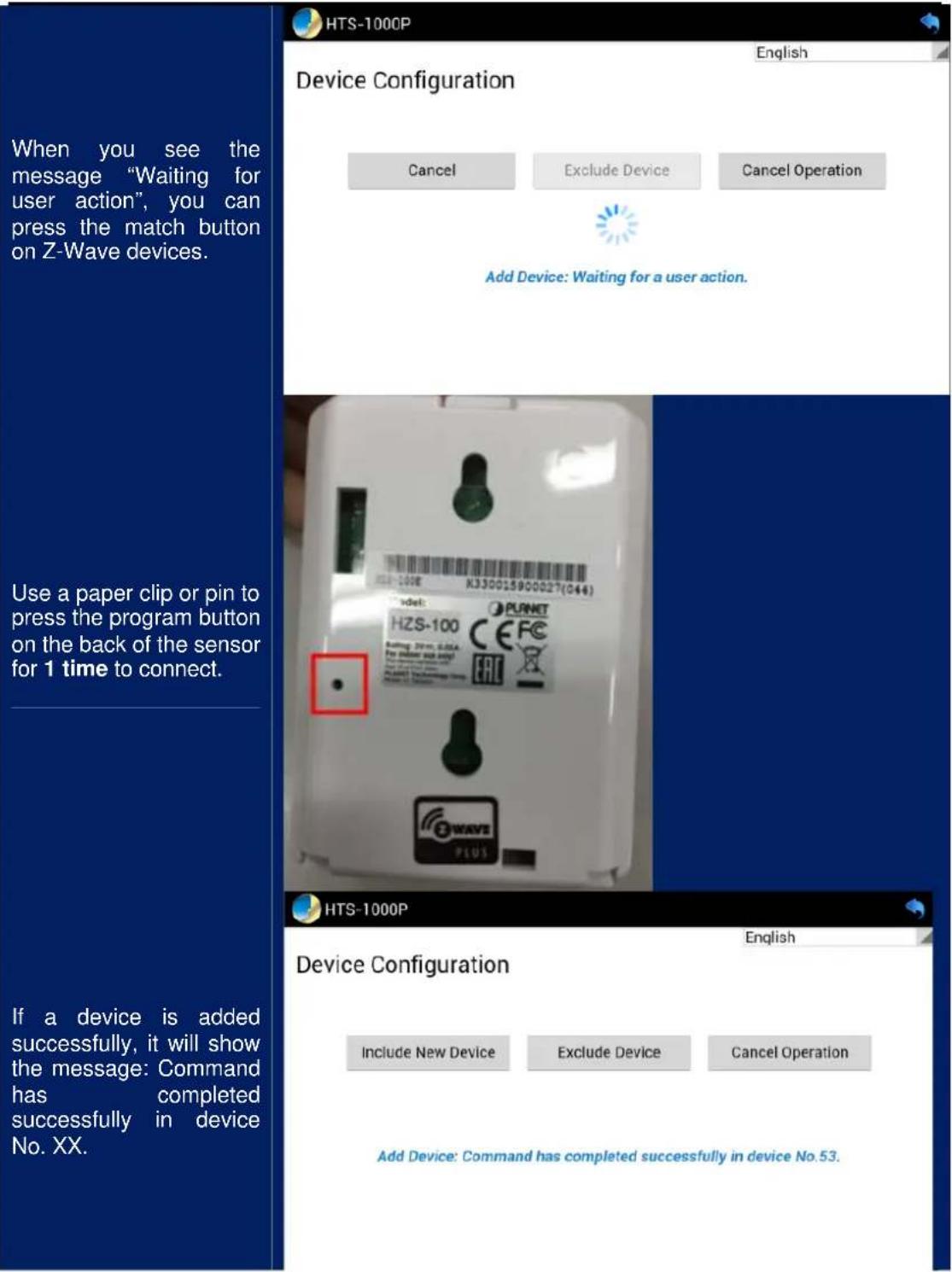 Planet HZS-100 - Configuring Z-Wave via HTS-1000P - 4