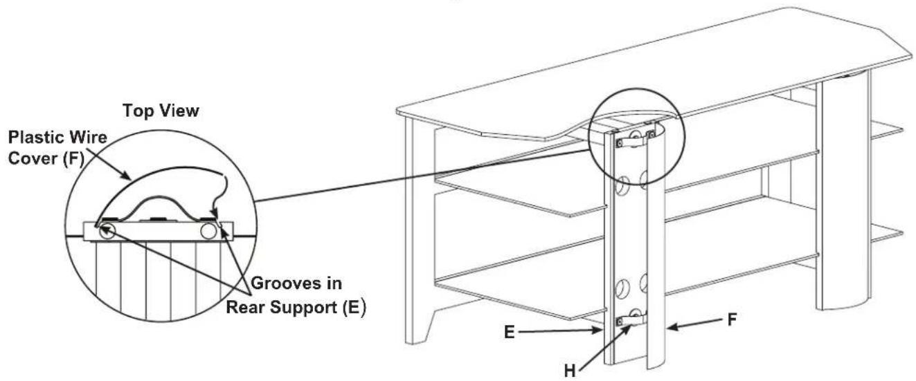 Top View Plastic Wire Cover (F) Grooves in Rear Support (E) E H F