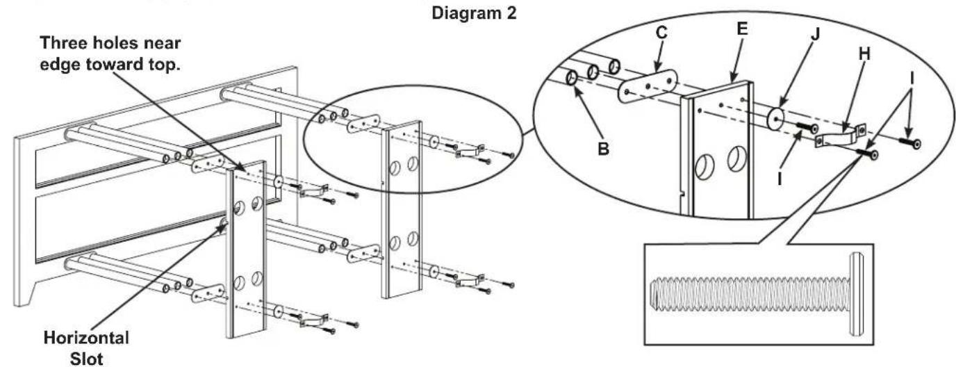 Three holes near edge toward top. Diagram 2 Horizontal Slot C E J H I B