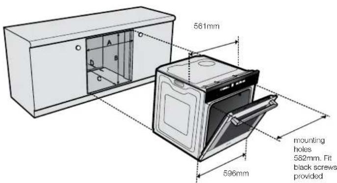 ELECTROLUX EVE614SD - Pyrolytic underbench Cut-out dimensions - 1