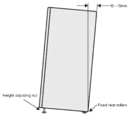 ELECTROLUX EBE5007 - Stabili ty foot adjusting nut under door hinge down until the refrigerator is tilted back by 10mm (see diagram). - 1