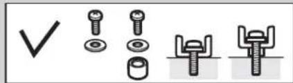 Diagram showing four types of bolt and nut assembly symbols: checkmark, screw, washer, and anchor bolt.
