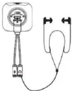 Line drawing of a medical device with attached earphones and tubing (no text or symbols)