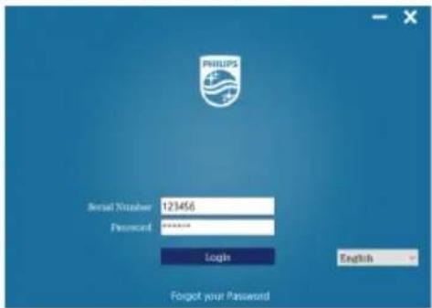 PHILIPS Serial Number 123456 Password masked** Login English Forgot your Password