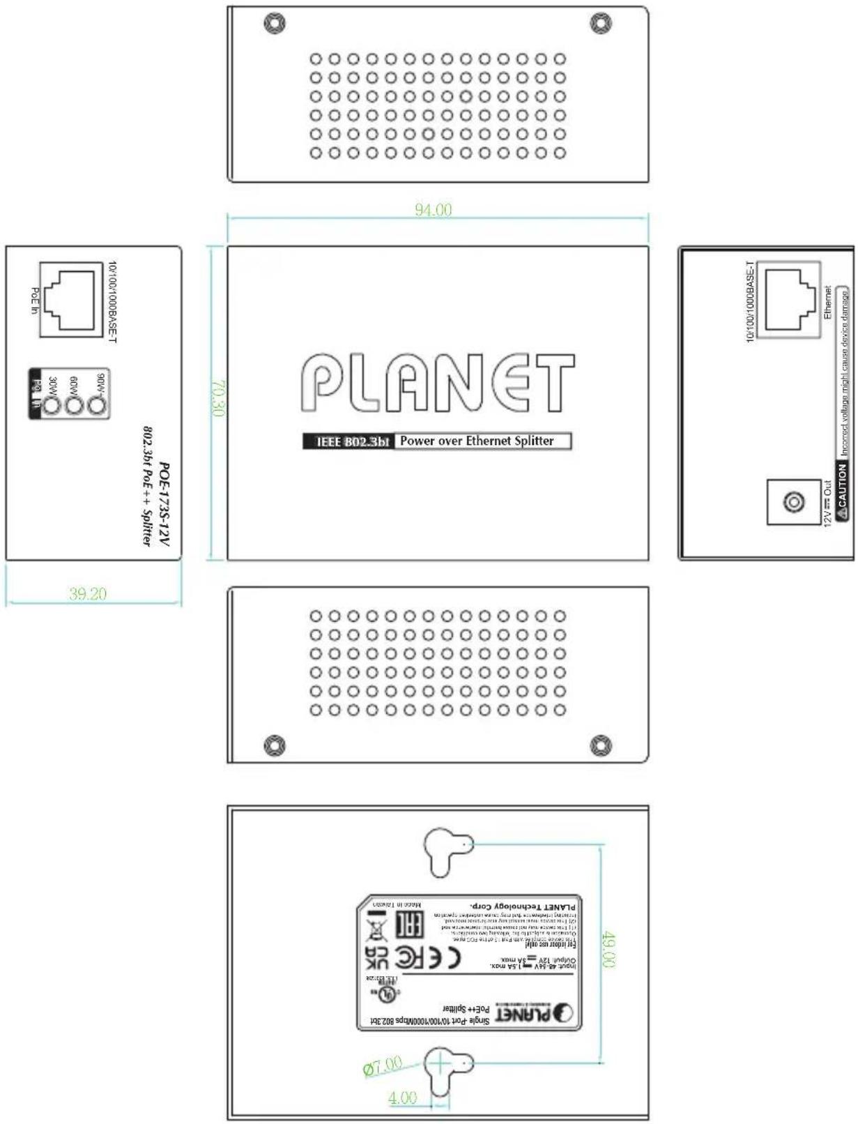 Planet POE-173S-12V - Physical Dimensions - 1