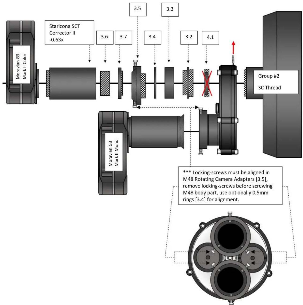 AstronSCIENTIFIC The Hermes Traveller - Large Sensor Chrominance &amp; Luminance (25% faster than traditional RGB+L) with SCT Corrector II -0.63x and M48 Camera rotating adapters [3.5] - 1