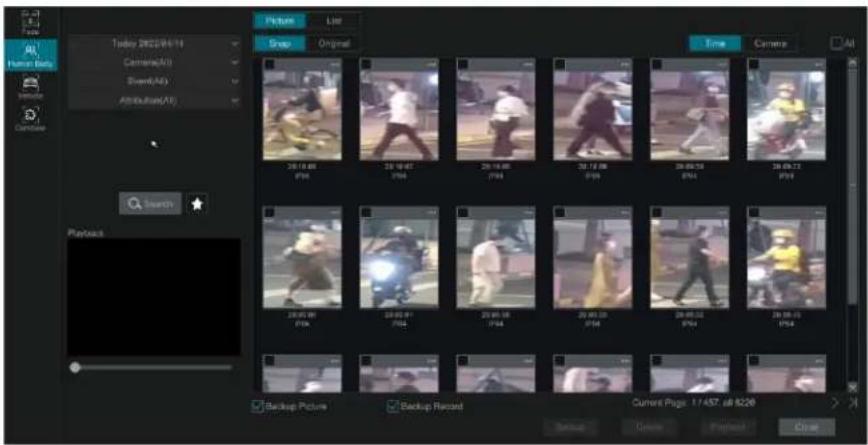 Today 08/23/04/19 Camera(All) Show(AI) Add(AI) Capture Search Playback Picture List Snap Original Time Camera All 20:05:00 20:05:01 20:05:02 20:05:03 20:05:04 Backup Picture Backup Record Current Pages: 17,457, 68,828 BackUp Down Preview Close
