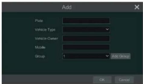 Add Plate Vehicle Type Vehicle Owner Mobile Group 1 Add Group OK Cancel