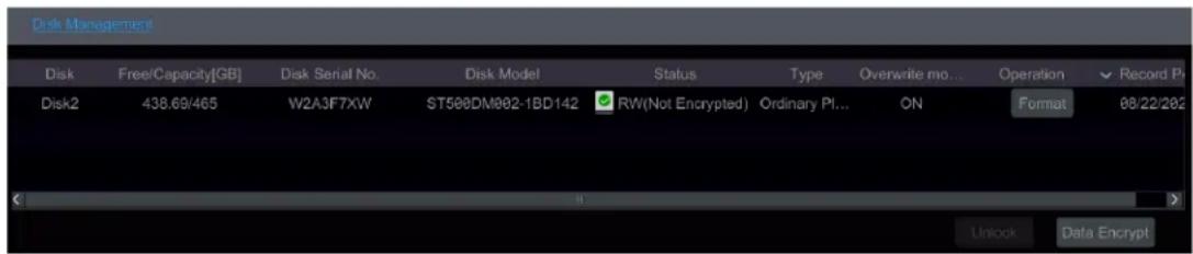 Disk Management Disk Free/Capacity[GB] Disk Serial No. Disk Model Status Type Overwrite mo... Operation Record Pi Disk2 438.69/465 W2A3F7XW ST500DM002-1BD142 RW(Not Encrypted) Ordinary Pi... ON Format 08/22/202 Unlock Data Encrypt