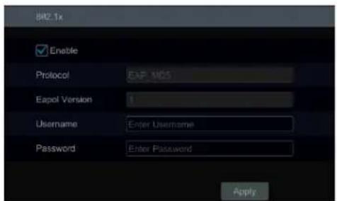 8HZ 1x Enable Protocol EXP MKS Eapol Version 1 Username Enter Username Password Enter Password Apply
