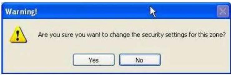 Warning! Are you sure you want to change the security settings for this zone? Yes No