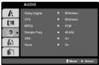 AUDIO Selley Digital ▶ Broadband GTG ▶ Broadband MPEG ▶ PCM Sample Freq ▶ 40 kHz CRC ▶ On Voice ▶ On Move ▶ Select