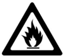 Warning sign depicting a flame symbol with hazard symbol inside a triangle