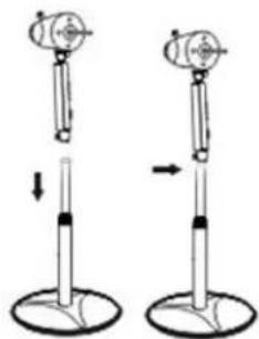 Two identical diagrams showing a vertical pole with arrows indicating movement or force direction, no text or symbols present.